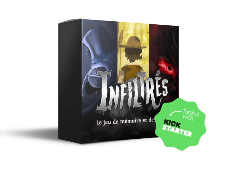Boîte d'exemple pour le jeu Infiltrés financé sur Kickstarter