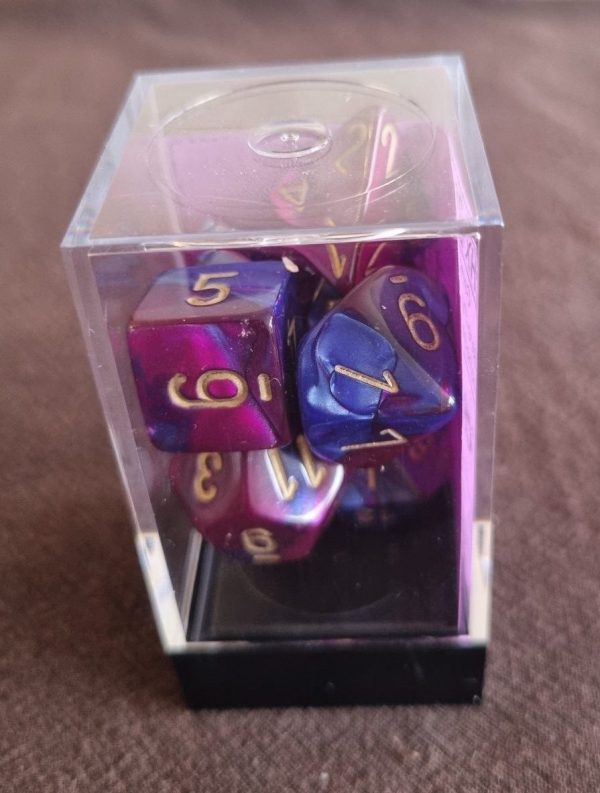 Set de 7 dés Chessex : violet bleu et or