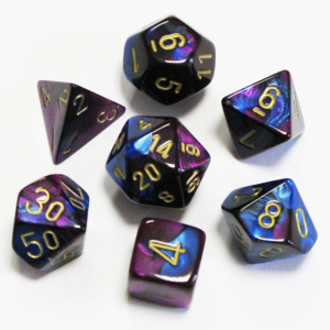 Set de 7 dés en couleur violet bleu et or Chessex