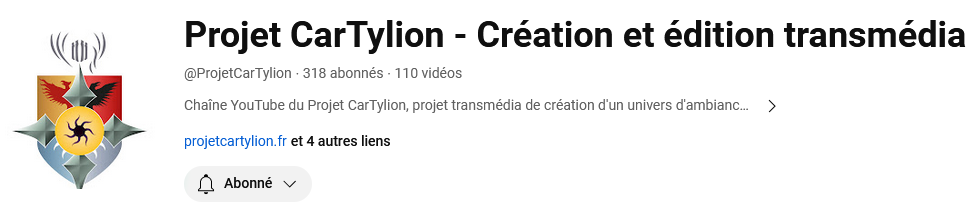 Copie écran de l'affichage de la chaîne YouTube Projet CarTylion