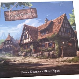 Boîte de jeu avec une auberge médiévale dessinée